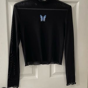 Mesh Top With Butterfly Embroidery